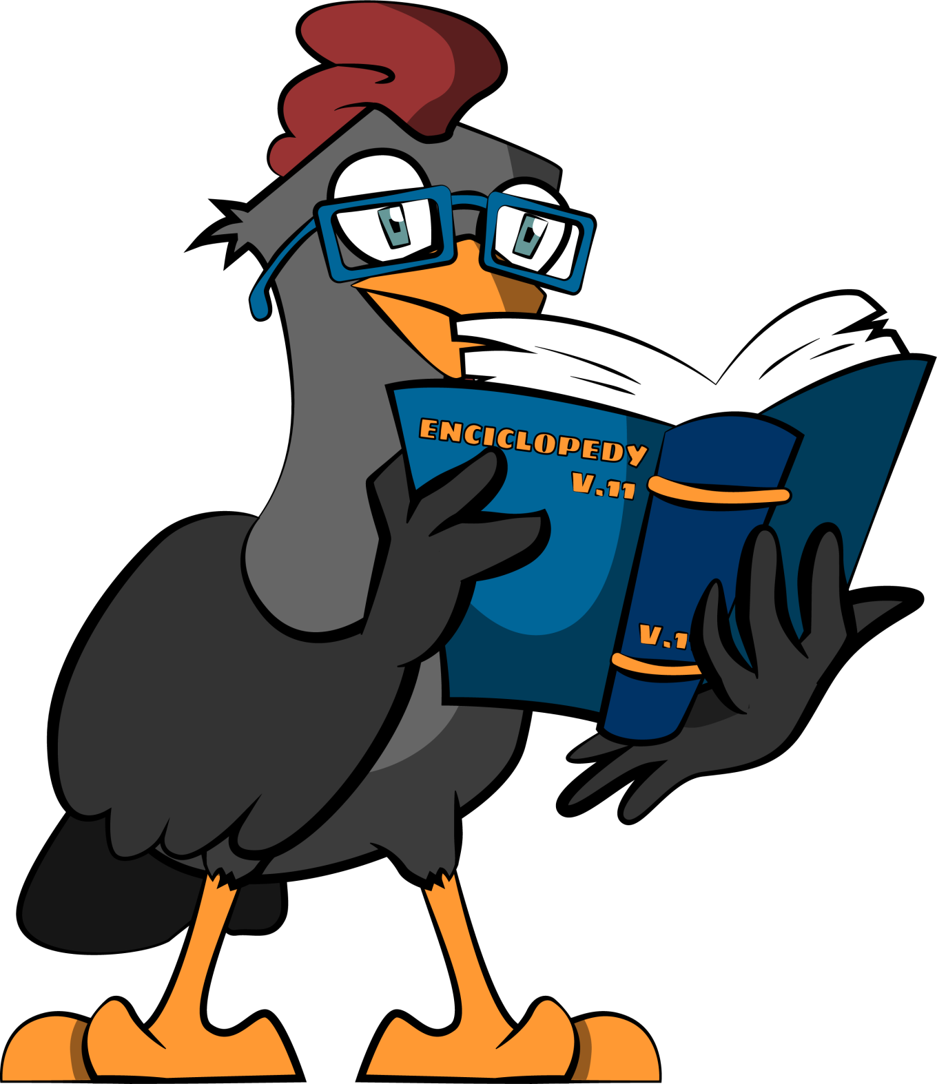 A chicken with an encyclopedia