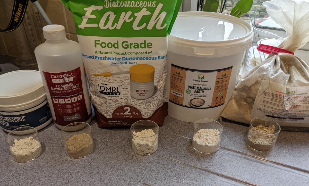 A range of diatomaceous earth sold and tested as feed supplements.